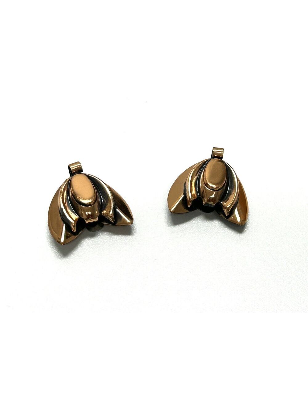 Renoir Copper Clip Earrings Tulip Floral Shaped Vintage